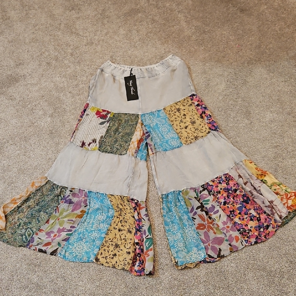 341 Colorful Patchwork Flared Pants Boho - Picture 2 of 11